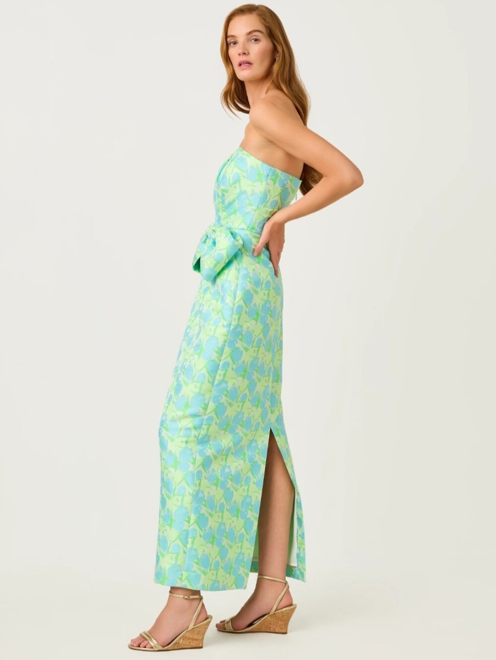 NWT Lilly Pulitzer Tiernan Strapless Maxi Dress Capri Blue Tulip Tango Jacquard - Picture 4 of 9